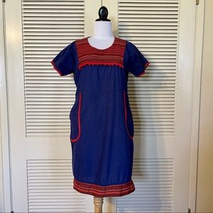 Hill Tribe Pompom Hippie Smock Dress